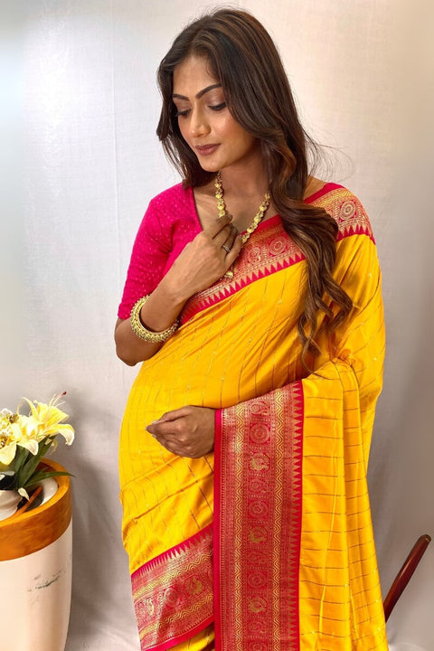 VastraLakshmi Enthralling Yellow Soft Banarasi Silk Saree With Aplomb Blouse Piece