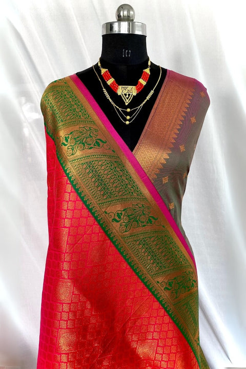 VastraLakshmi Desultory Dark Pink Kanjivaram Silk Saree With Stunner Blouse Piece