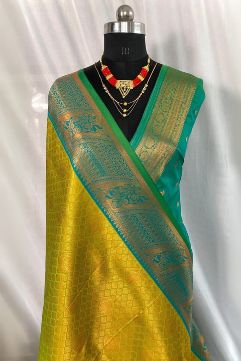 VastraLakshmi Charming Mehndi Kanjivaram Silk Saree With Refreshing Blouse Piece