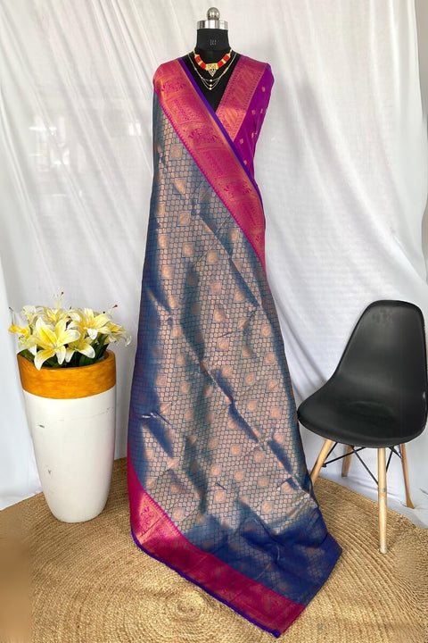 VastraLakshmi Mesmerising Navy Blue Kanjivaram Silk Saree With Beautiful Blouse Piece