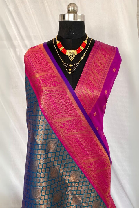 VastraLakshmi Mesmerising Navy Blue Kanjivaram Silk Saree With Beautiful Blouse Piece