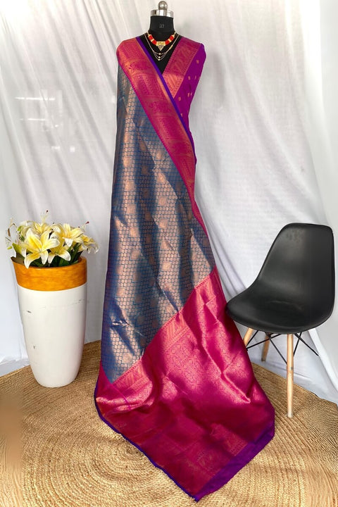 VastraLakshmi Mesmerising Navy Blue Kanjivaram Silk Saree With Beautiful Blouse Piece