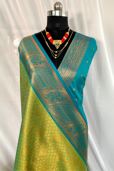 VastraLakshmi Jazzy Parrot Kanjivaram Silk Saree With Exceptional Blouse Piece