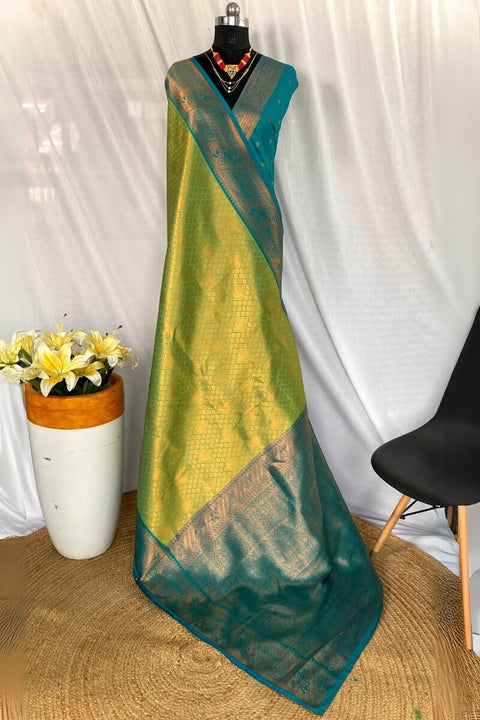 VastraLakshmi Jazzy Parrot Kanjivaram Silk Saree With Exceptional Blouse Piece