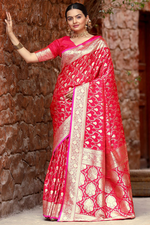 VastraLakshmi Attractive Dark Pink Soft Banarasi Silk Saree With Amazing Blouse Piece