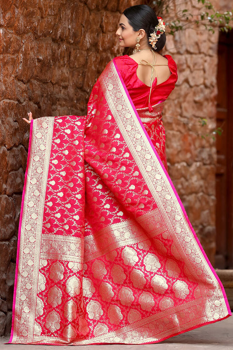 VastraLakshmi Attractive Dark Pink Soft Banarasi Silk Saree With Amazing Blouse Piece