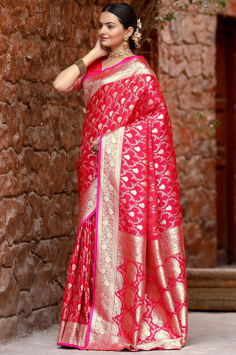 VastraLakshmi Attractive Dark Pink Soft Banarasi Silk Saree With Amazing Blouse Piece