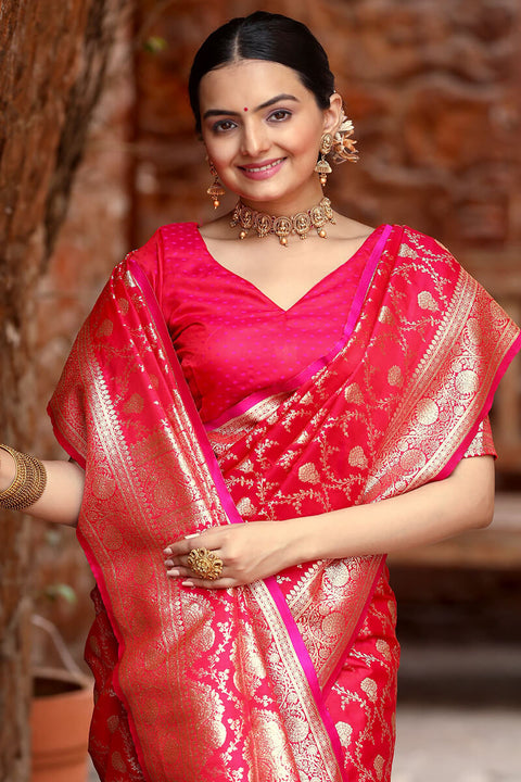 VastraLakshmi Attractive Dark Pink Soft Banarasi Silk Saree With Amazing Blouse Piece