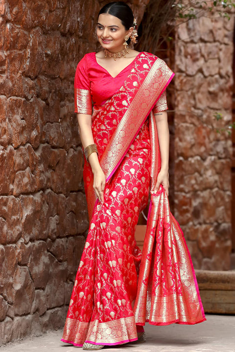 VastraLakshmi Attractive Dark Pink Soft Banarasi Silk Saree With Amazing Blouse Piece