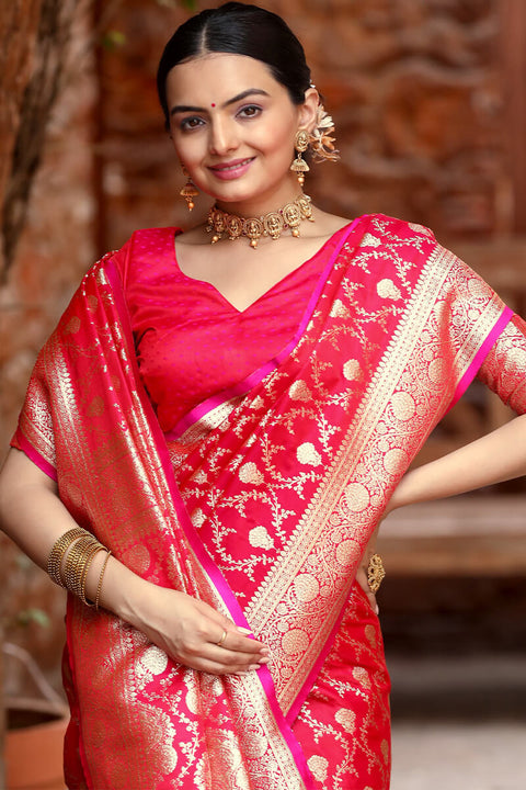 VastraLakshmi Attractive Dark Pink Soft Banarasi Silk Saree With Amazing Blouse Piece