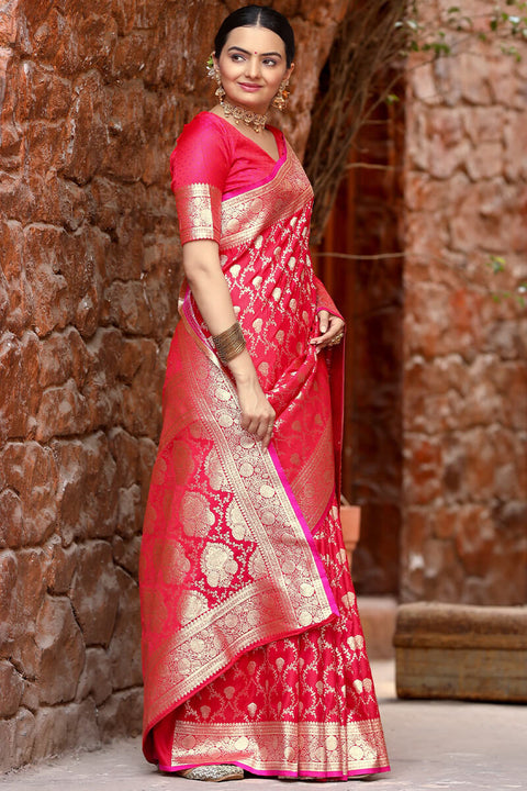 VastraLakshmi Attractive Dark Pink Soft Banarasi Silk Saree With Amazing Blouse Piece