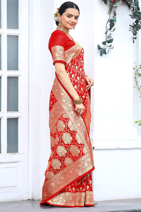 VastraLakshmi Wonderful Red Soft Banarasi Silk Saree With Dazzling Blouse Piece