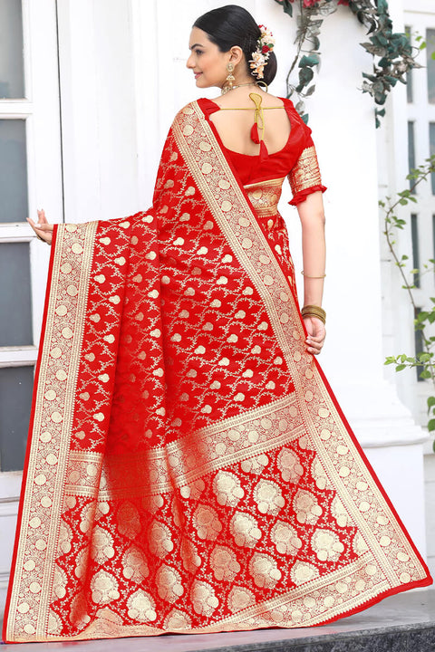 VastraLakshmi Wonderful Red Soft Banarasi Silk Saree With Dazzling Blouse Piece