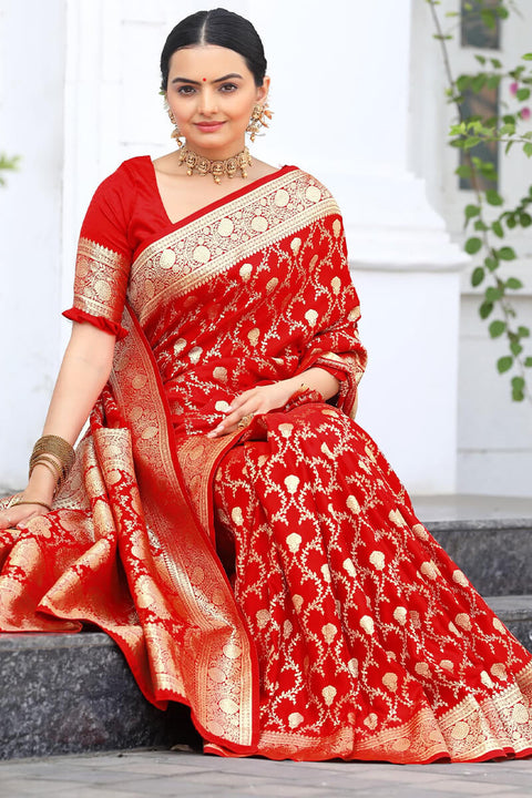 VastraLakshmi Wonderful Red Soft Banarasi Silk Saree With Dazzling Blouse Piece