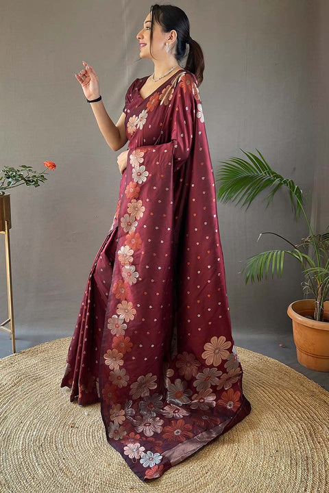 VastraLakshmi Mesmerising Maroon Soft Banarasi Silk Saree With Capricious Blouse Piece