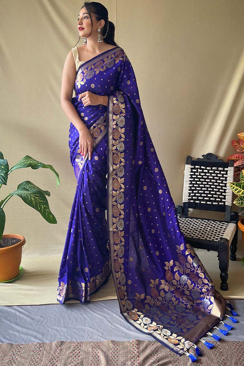 VastraLakshmi Exuberant Royal Blue Soft Banarasi Silk Saree With Tremendous Blouse Piece