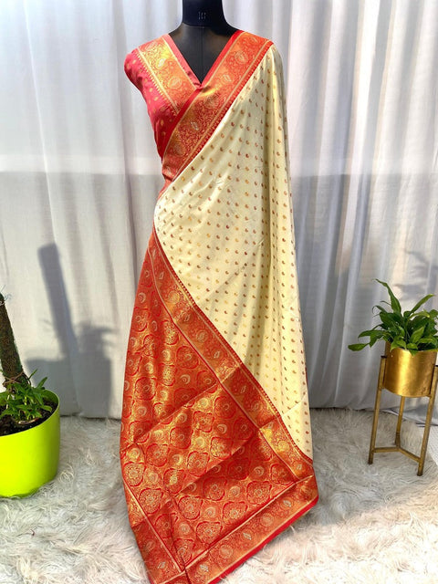 VastraLakshmi Pretty Beige Soft Banarasi Silk Saree With Sophisticated Blouse Piece