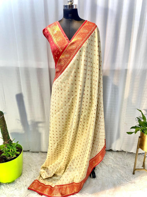 VastraLakshmi Pretty Beige Soft Banarasi Silk Saree With Sophisticated Blouse Piece