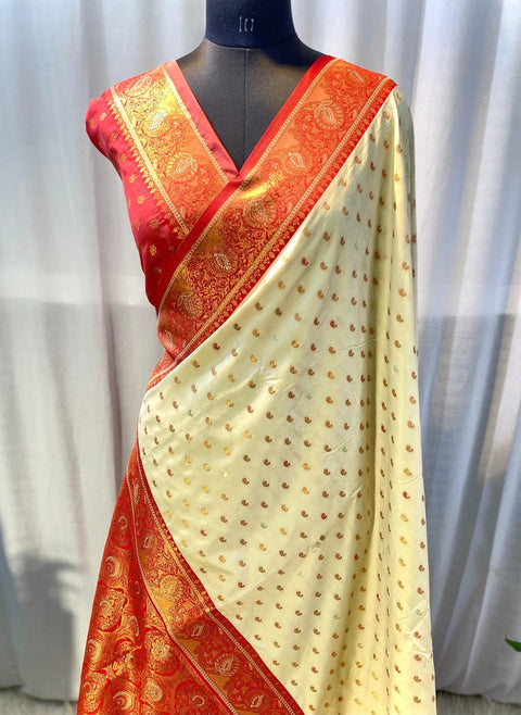 VastraLakshmi Pretty Beige Soft Banarasi Silk Saree With Sophisticated Blouse Piece