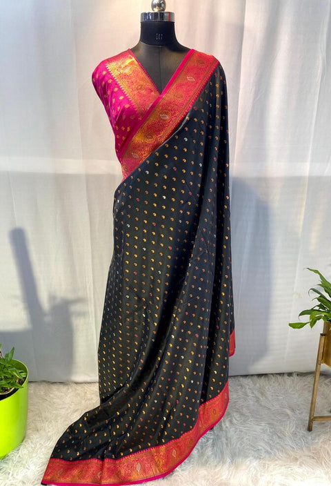 VastraLakshmi Flaunt Black Soft Banarasi Silk Saree With Capricious Blouse Piece