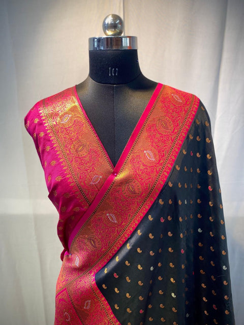 VastraLakshmi Flaunt Black Soft Banarasi Silk Saree With Capricious Blouse Piece