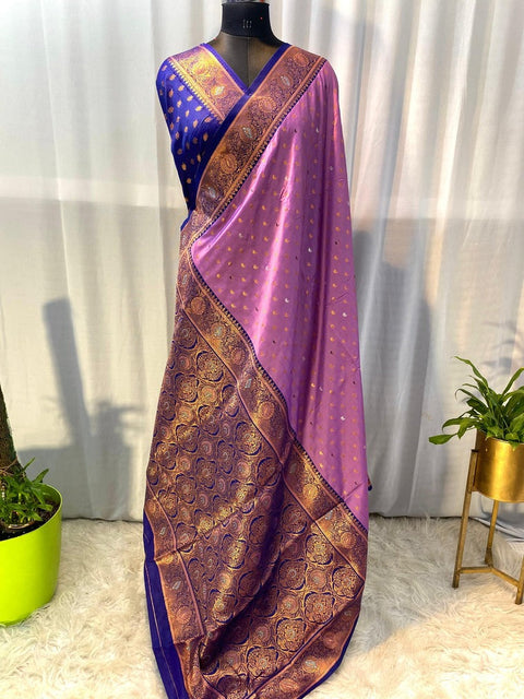 VastraLakshmi Radiant Lavender Soft Banarasi Silk Saree With Flamboyant Blouse Piece