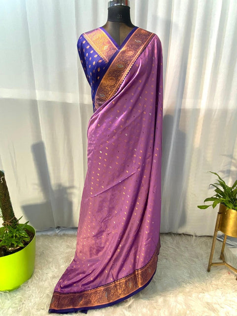 VastraLakshmi Radiant Lavender Soft Banarasi Silk Saree With Flamboyant Blouse Piece