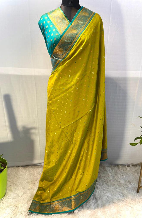 VastraLakshmi Fairytale Mustard Soft Banarasi Silk Saree With Enticing Blouse Piece