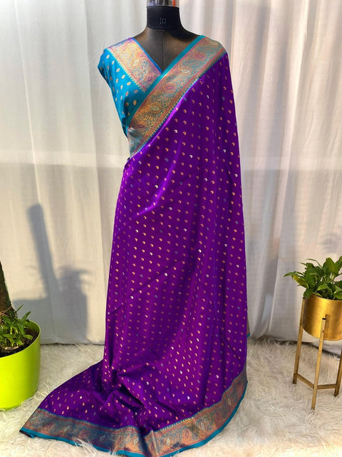 VastraLakshmi Bucolic Purple Soft Banarasi Silk Saree With Eloquence Blouse Piece