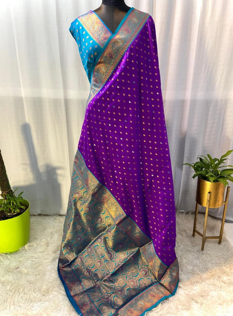 VastraLakshmi Bucolic Purple Soft Banarasi Silk Saree With Eloquence Blouse Piece