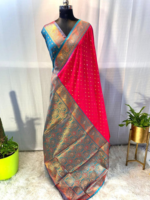 VastraLakshmi Susurrous Red Soft Banarasi Silk Saree With Confounding Blouse Piece