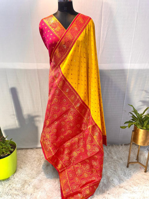 VastraLakshmi Ornate Yellow Soft Banarasi Silk Saree With Exemplary Blouse Piece