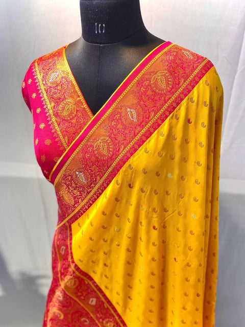 VastraLakshmi Ornate Yellow Soft Banarasi Silk Saree With Exemplary Blouse Piece