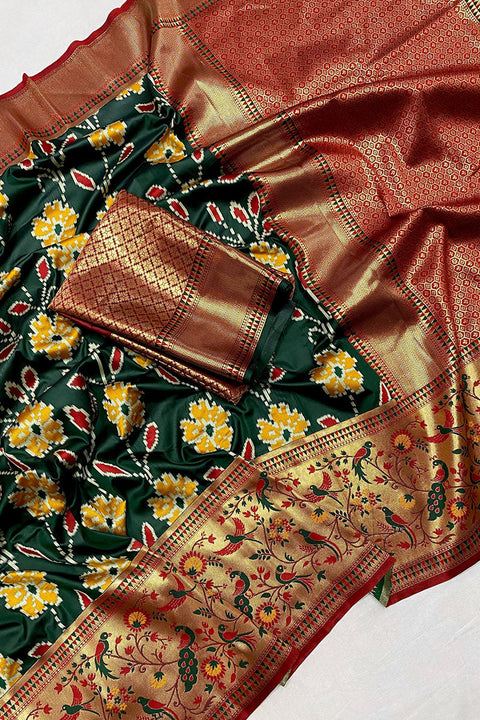 VastraLakshmi Adorning Dark Green Patola Silk Saree with Deserving Blouse Piece