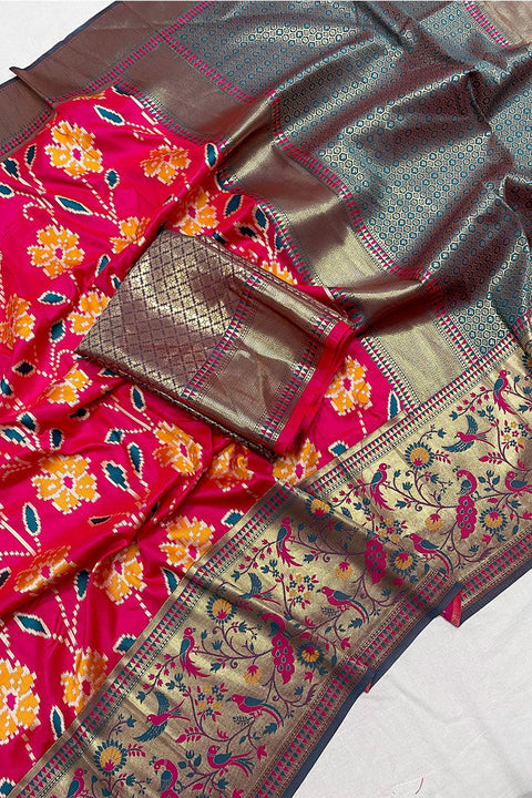 VastraLakshmi Unique Dark Pink Patola Silk Saree with Mesmerising Blouse Piece