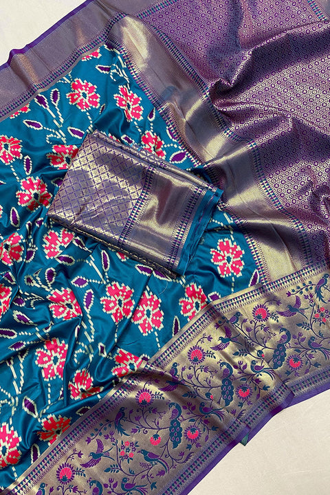 VastraLakshmi Energetic Firozi Patola Silk Saree with Lovely Blouse Piece