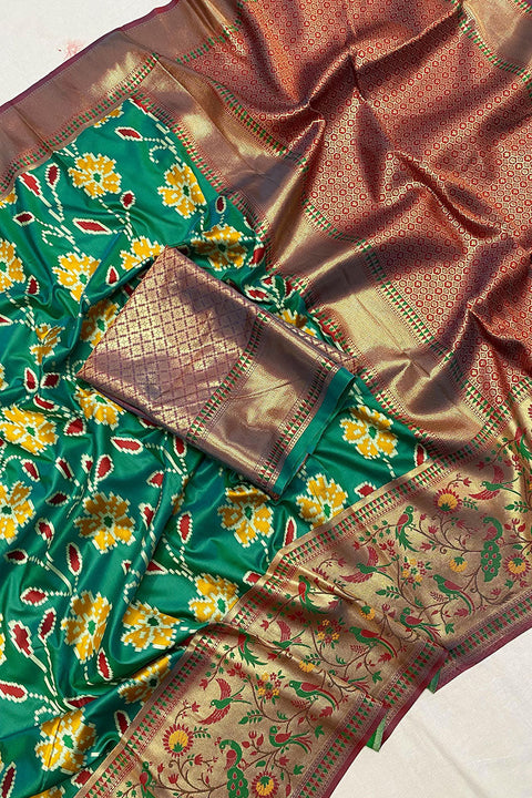 VastraLakshmi Amazing Green Patola Silk Saree with Mesmerising Blouse Piece