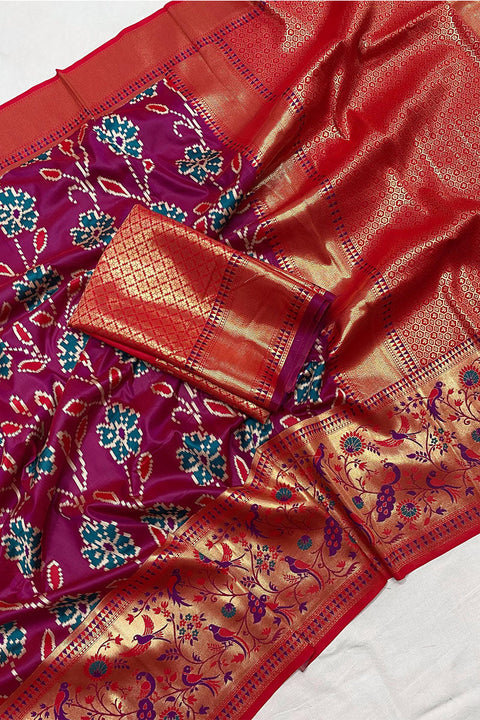 VastraLakshmi Surpassing Magenta Patola Silk Saree with Prominent Blouse Piece