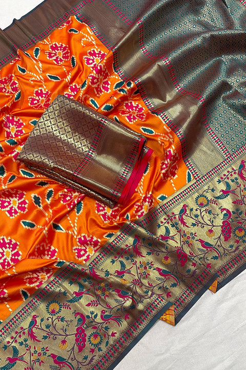 VastraLakshmi Mesmeric Orange Patola Silk Saree with Mesmeric Blouse Piece