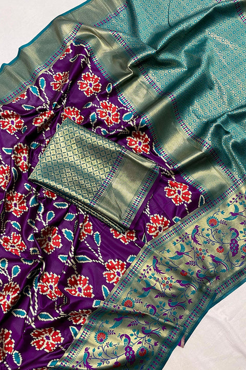 VastraLakshmi Cynosure Purple Patola Silk Saree with Desuetude Blouse Piece