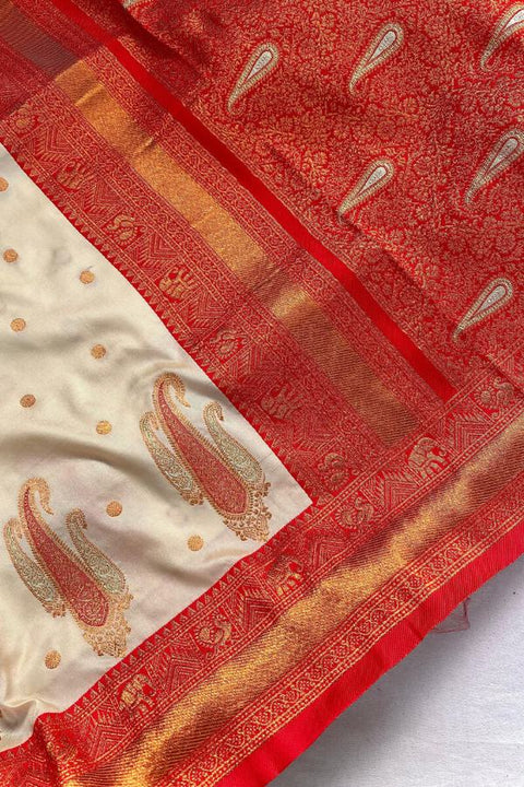 VastraLakshmi Excellent Beige Soft Banarasi Silk Saree With Demesne Blouse Piece