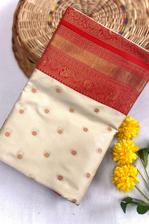 VastraLakshmi Excellent Beige Soft Banarasi Silk Saree With Demesne Blouse Piece