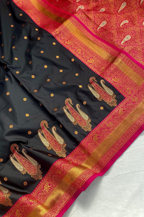 VastraLakshmi Evocative Black Soft Banarasi Silk Saree With Panoply Blouse Piece