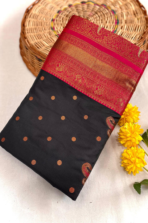 VastraLakshmi Evocative Black Soft Banarasi Silk Saree With Panoply Blouse Piece