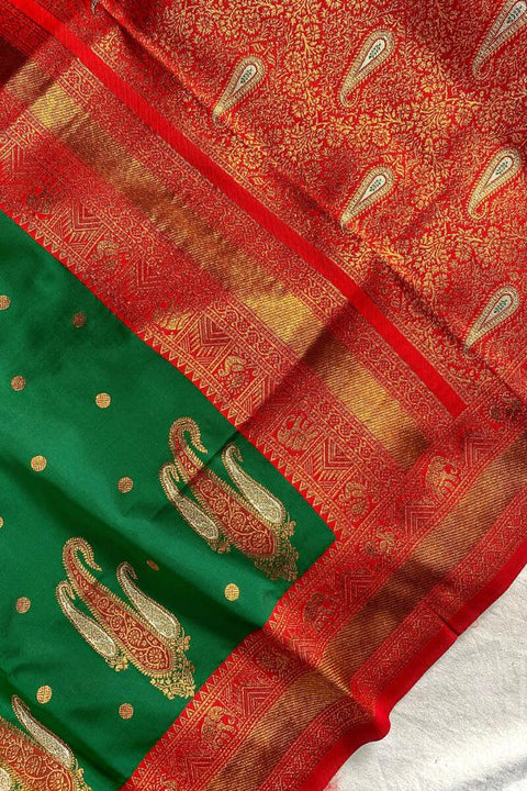 VastraLakshmi Rhapsody Green Soft Banarasi Silk Saree With Ethereal Blouse Piece