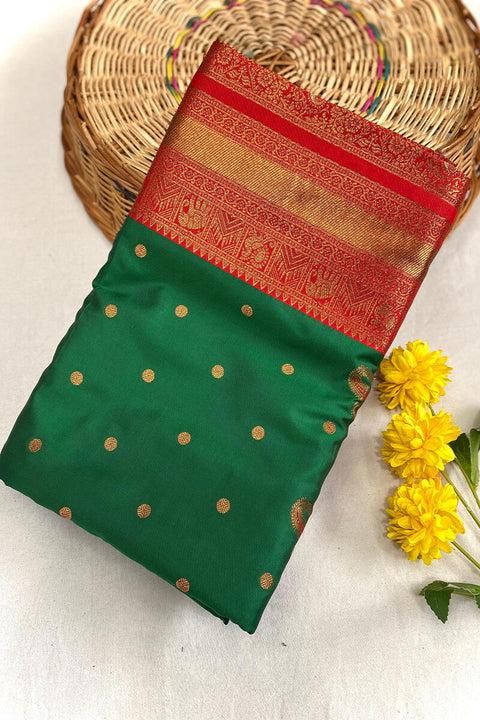 VastraLakshmi Rhapsody Green Soft Banarasi Silk Saree With Ethereal Blouse Piece