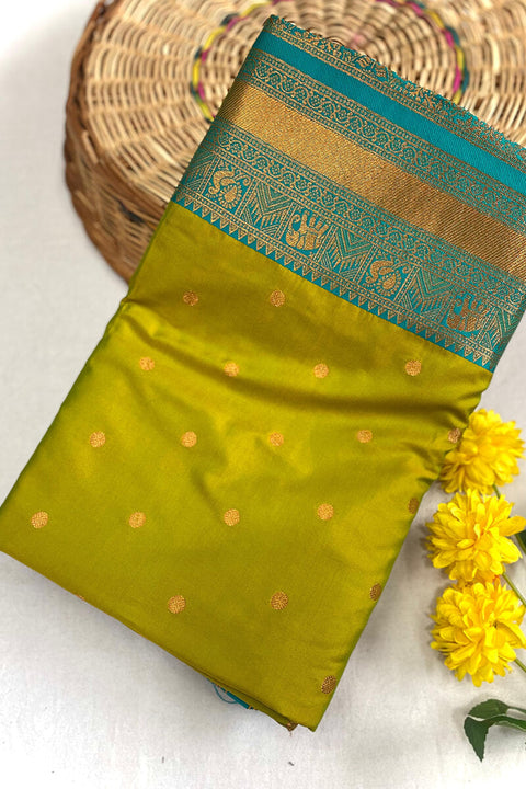 VastraLakshmi Lissome Mehndi Soft Banarasi Silk Saree With Effervescent Blouse Piece