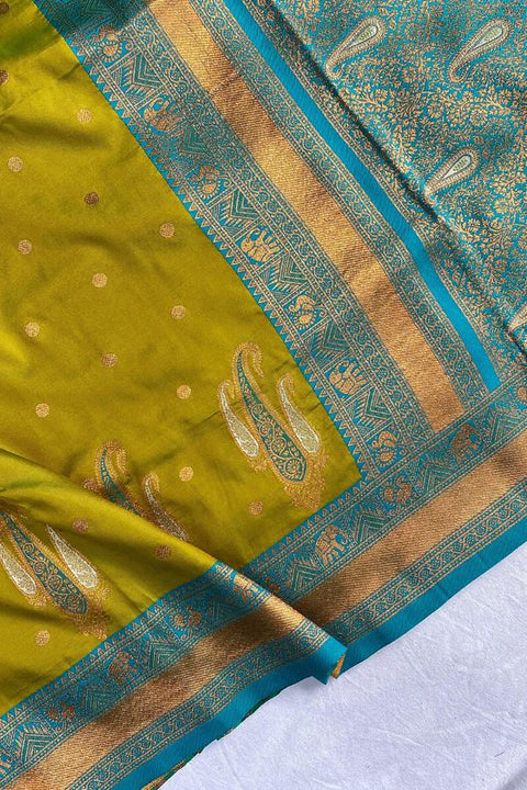 VastraLakshmi Lissome Mehndi Soft Banarasi Silk Saree With Effervescent Blouse Piece