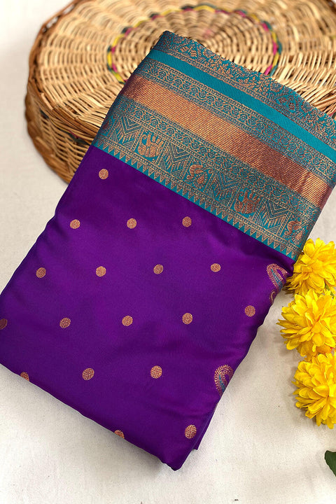 VastraLakshmi Desuetude Purple Soft Banarasi Silk Saree With Beauteous Blouse Piece