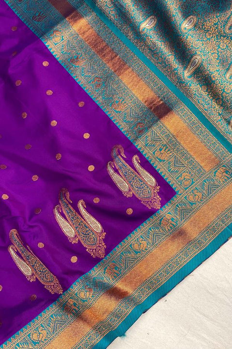 VastraLakshmi Desuetude Purple Soft Banarasi Silk Saree With Beauteous Blouse Piece